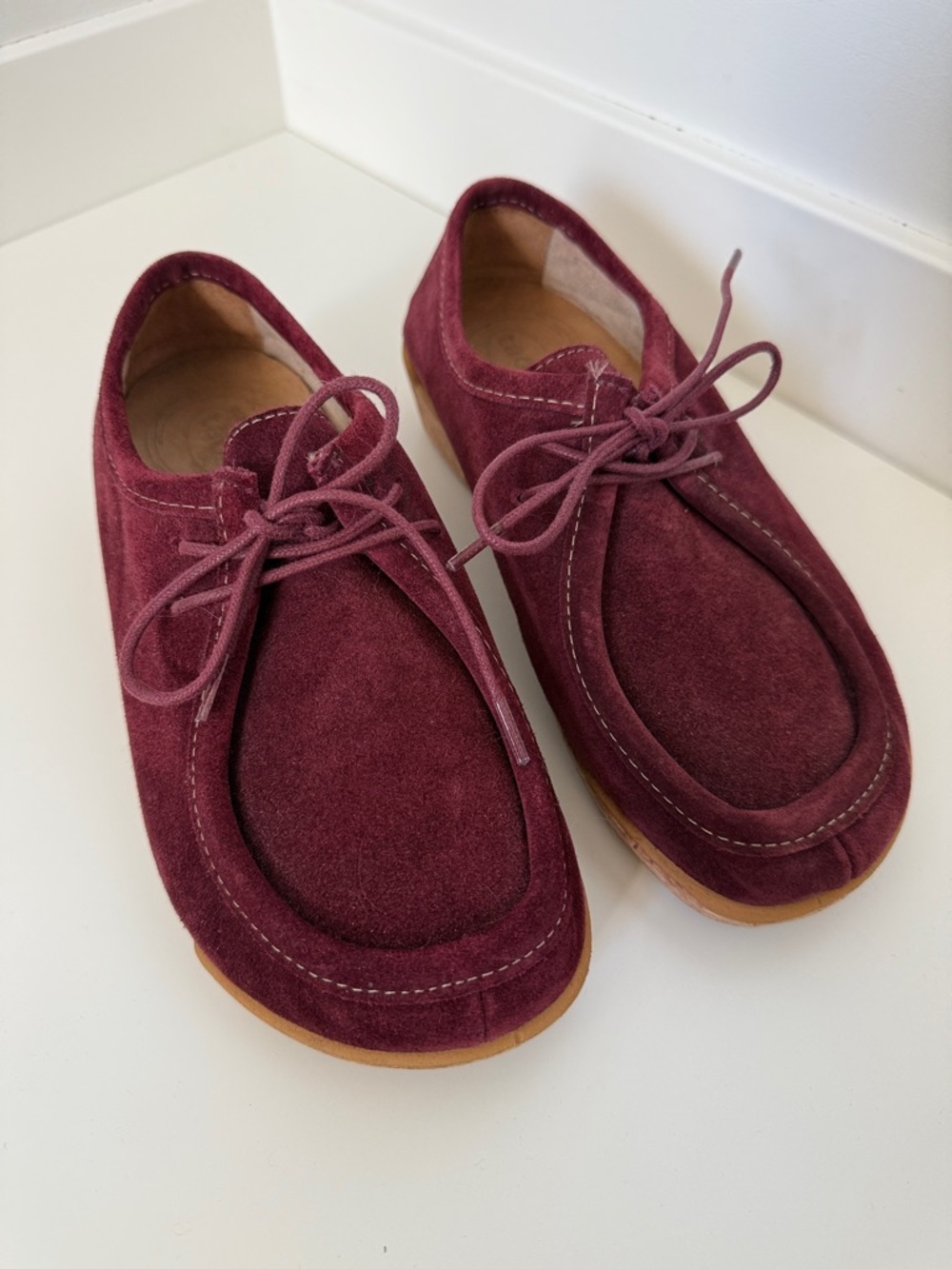 Taos Burgundy Suede Moc Toe Lace-Up Shoes Made in Spain Size 37